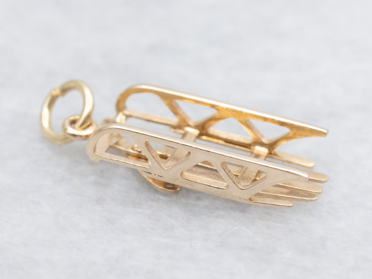 Vintage Gold Toboggan Sled Charm