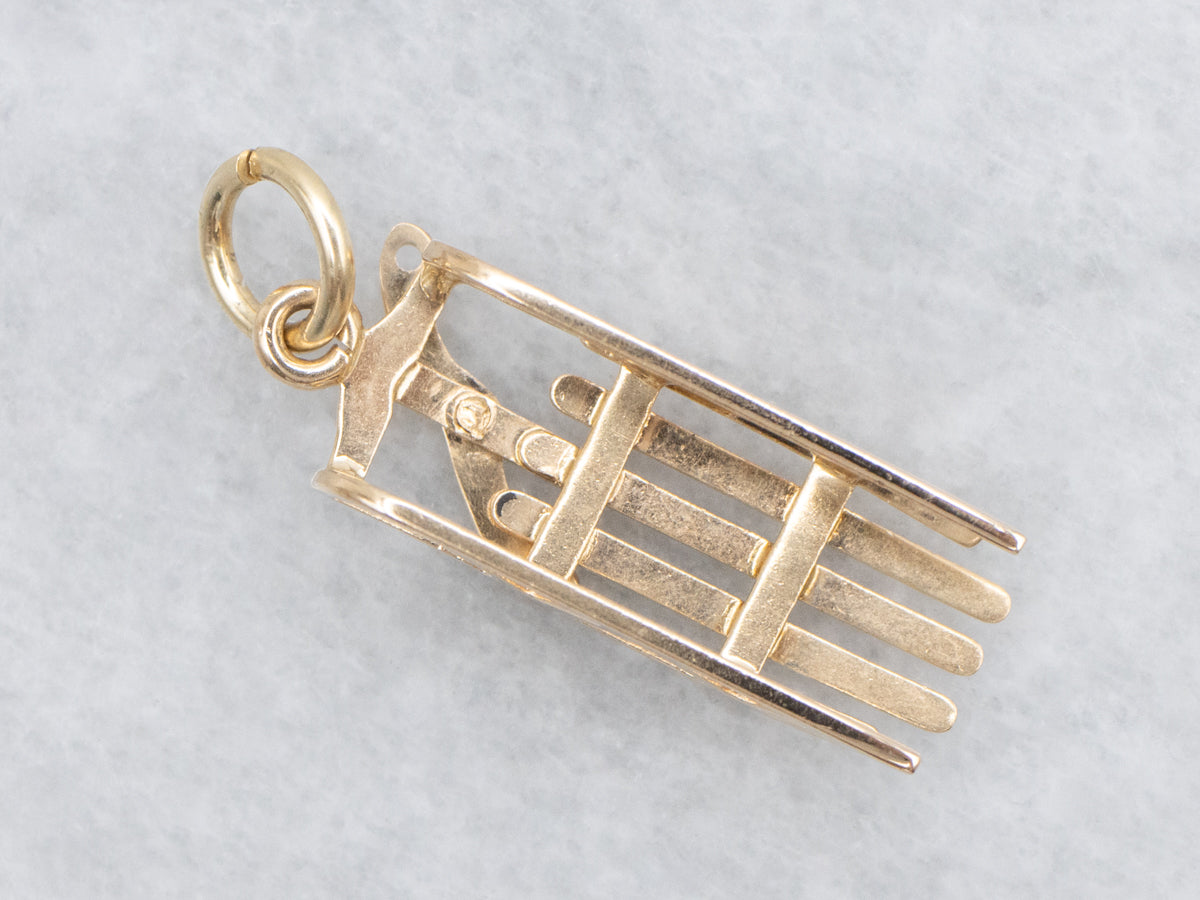 Vintage Gold Toboggan Sled Charm