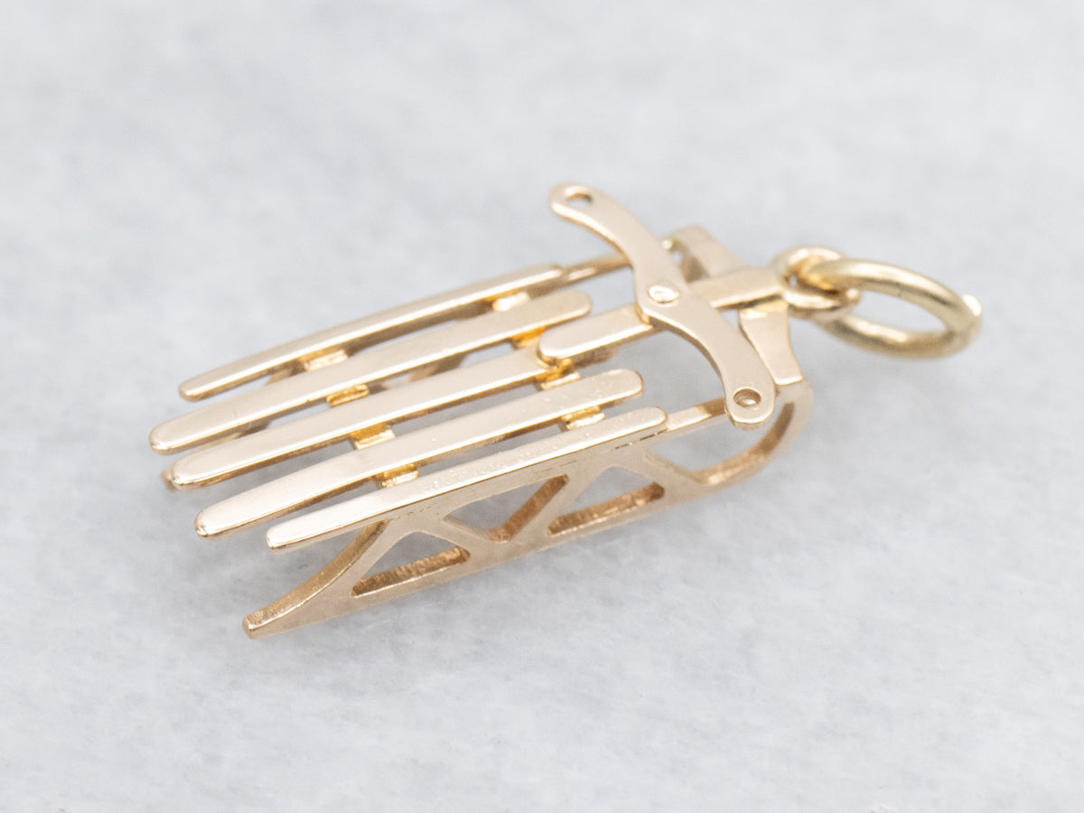 Vintage Gold Toboggan Sled Charm