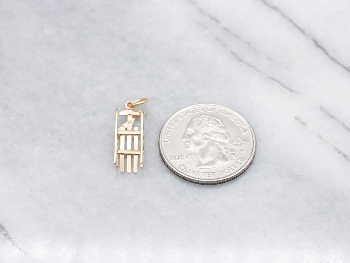 Vintage Gold Toboggan Sled Charm