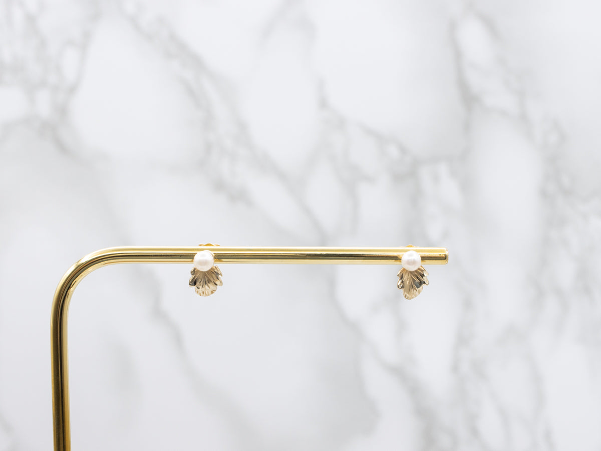 Botanical Gold Saltwater Pearl Stud Earrings