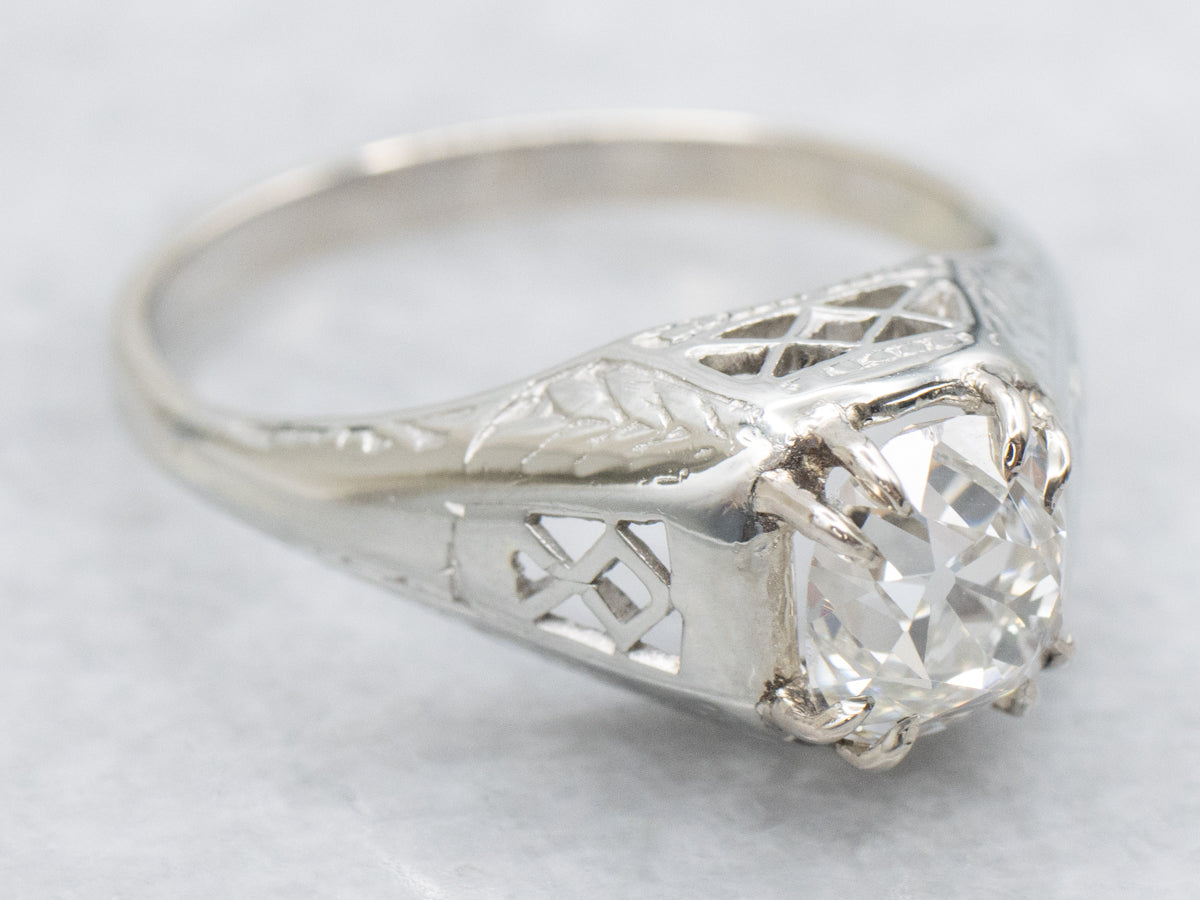Art Deco GIA Certified Old Mine Cut Diamond Solitaire Engagement Ring