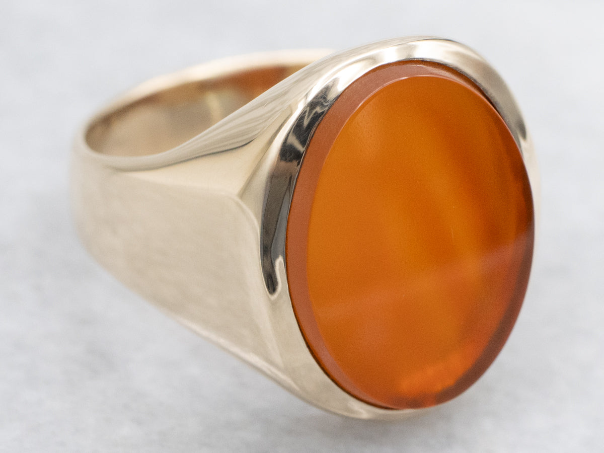 Men&#39;s Bezel Set Carnelian Solitaire Ring