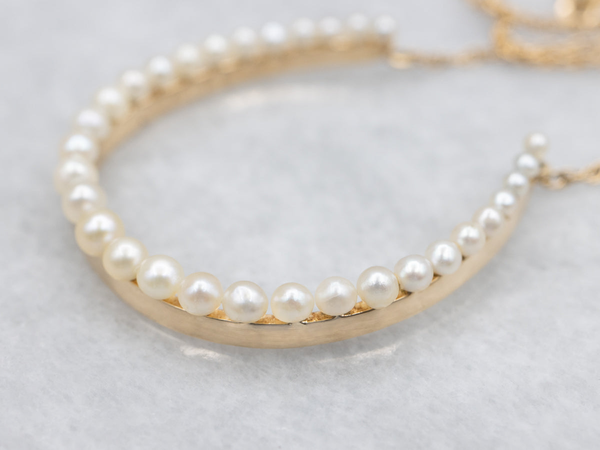 Seed Pearl and Gold Lucky Horseshoe Necklace