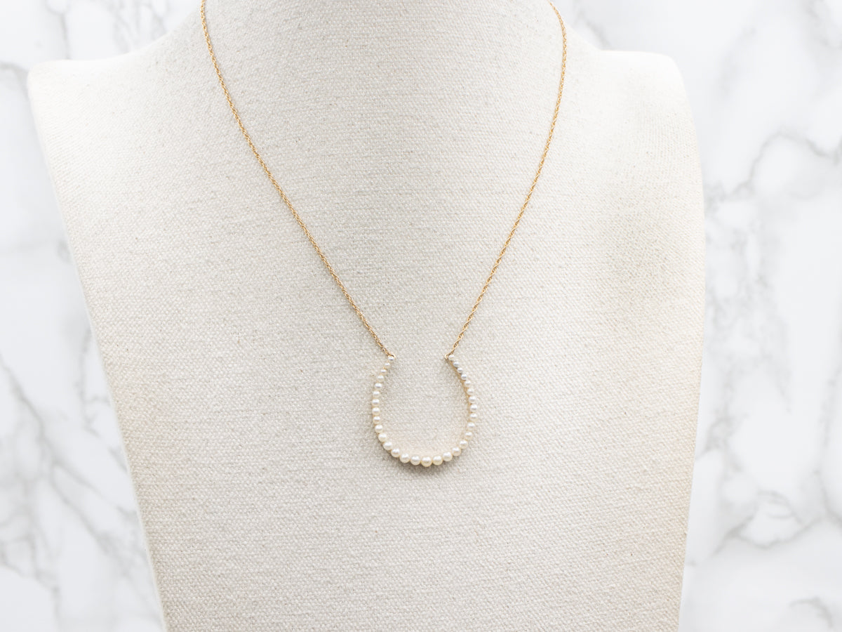 Seed Pearl and Gold Lucky Horseshoe Necklace