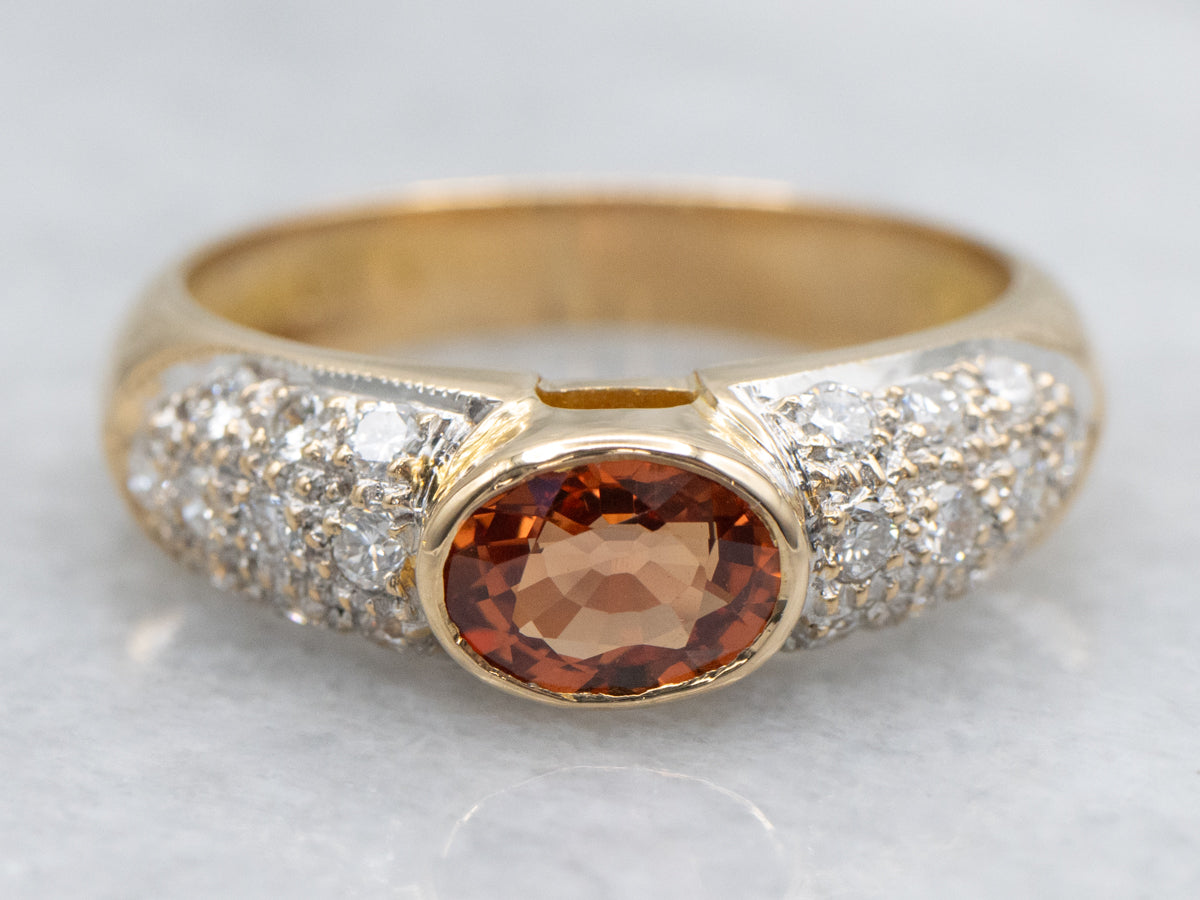 Modern 18-Karat Gold Orange Sapphire and Diamond Ring