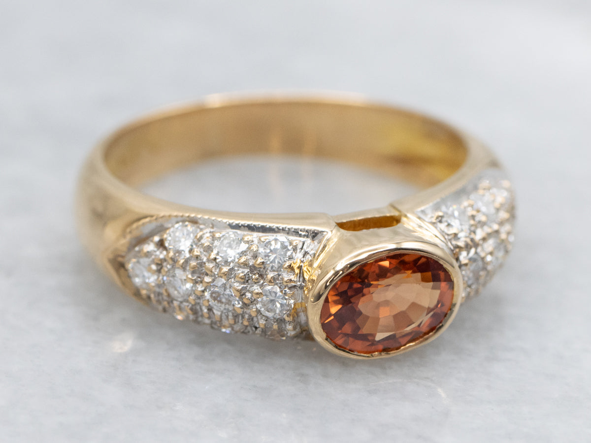 Modern 18-Karat Gold Orange Sapphire and Diamond Ring