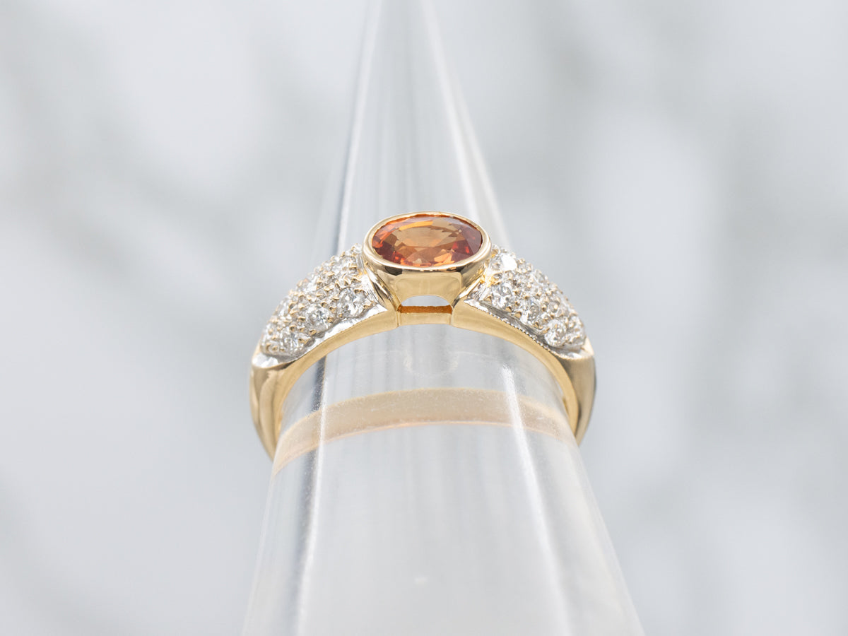 Modern 18-Karat Gold Orange Sapphire and Diamond Ring