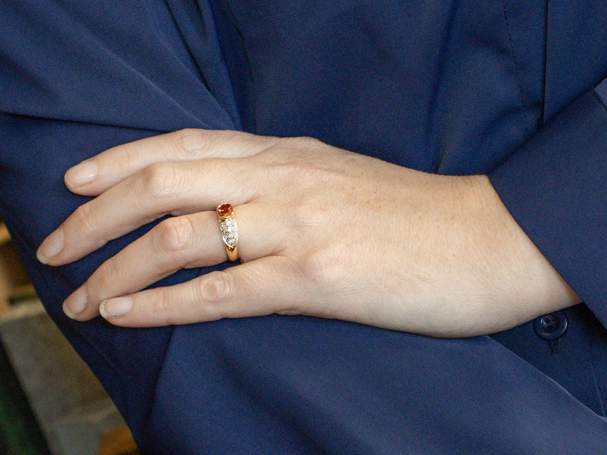 Modern 18-Karat Gold Orange Sapphire and Diamond Ring