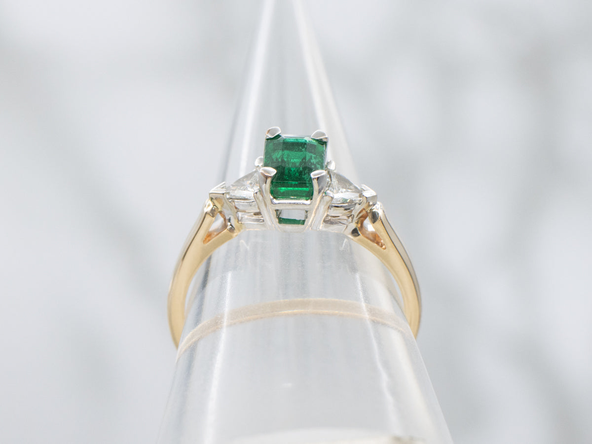 Emerald Ring with Trillion-Cut Diamonds