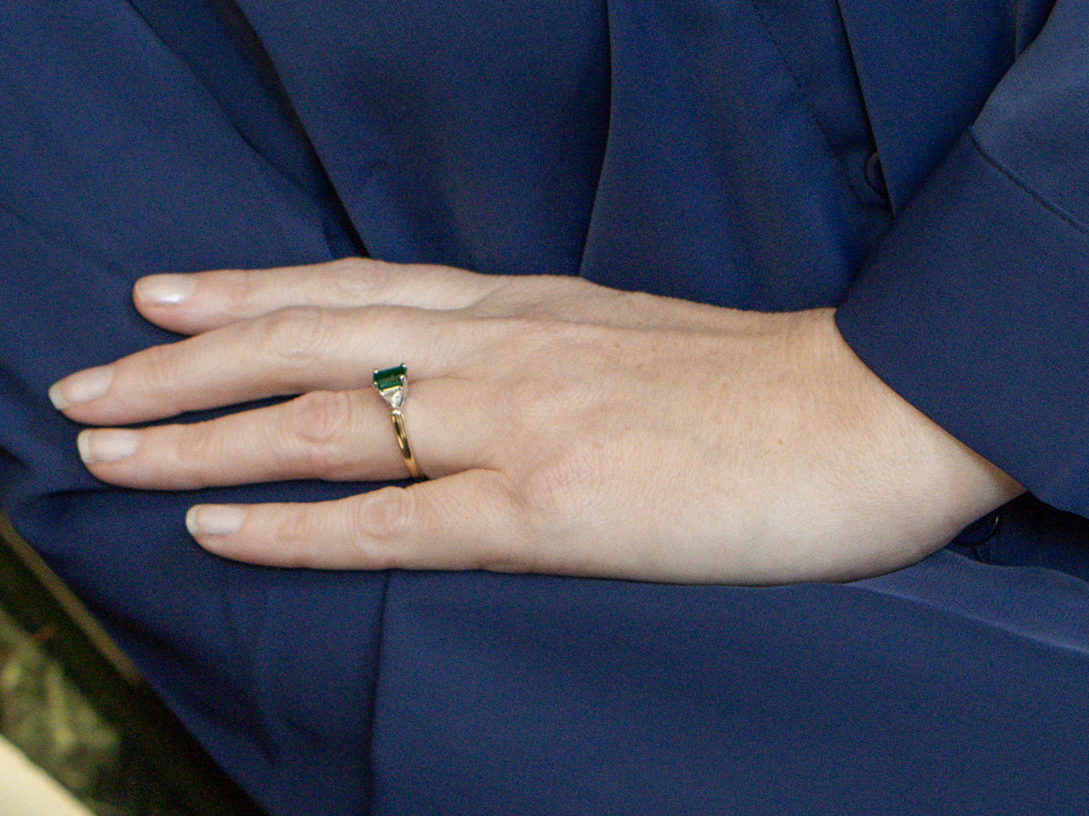 Emerald Ring with Trillion-Cut Diamonds
