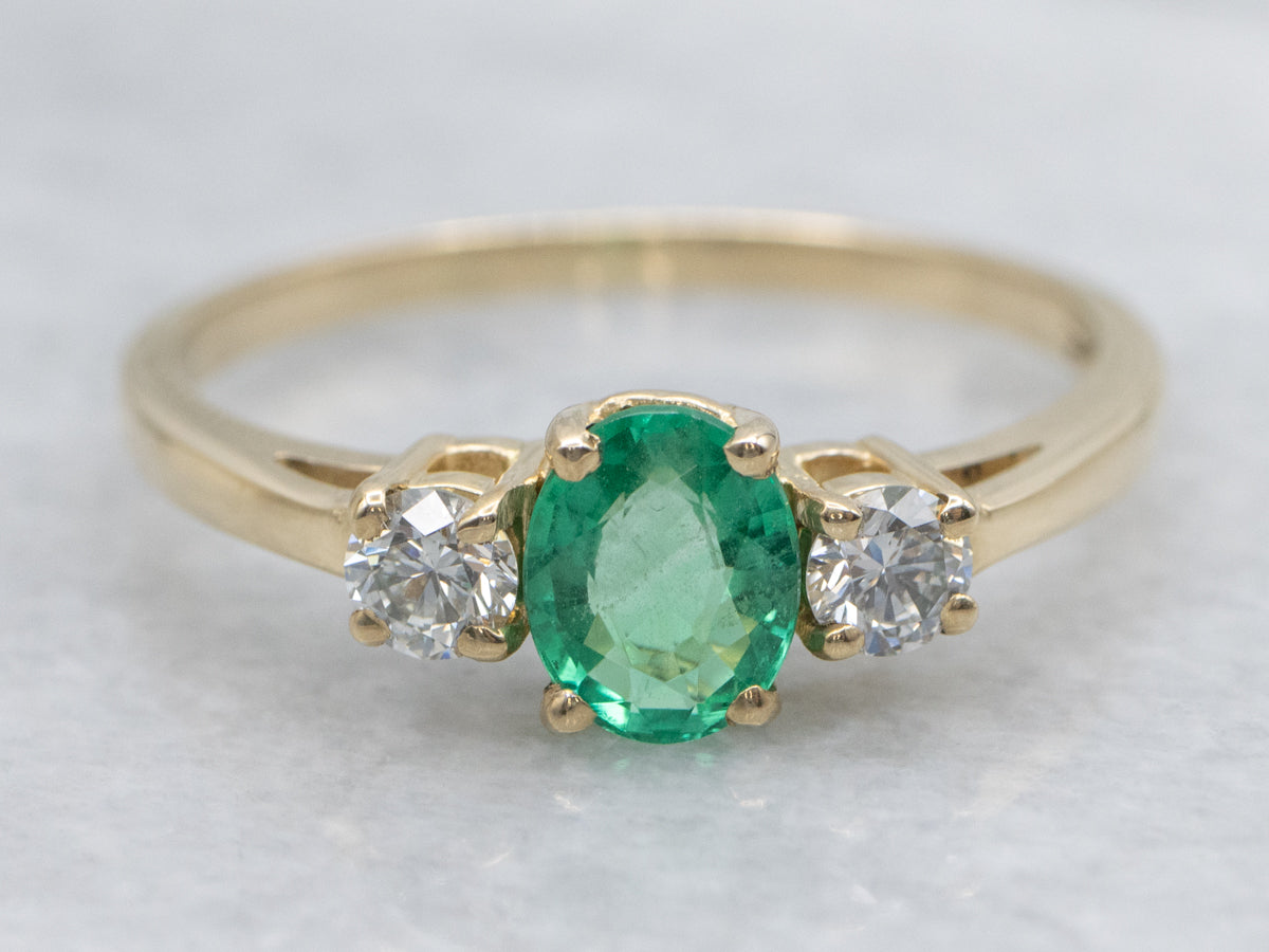 Emerald and Diamond Three-Stone Engagement Ring