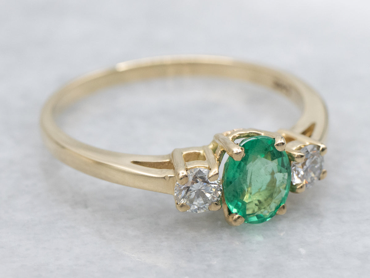 Emerald and Diamond Three-Stone Engagement Ring
