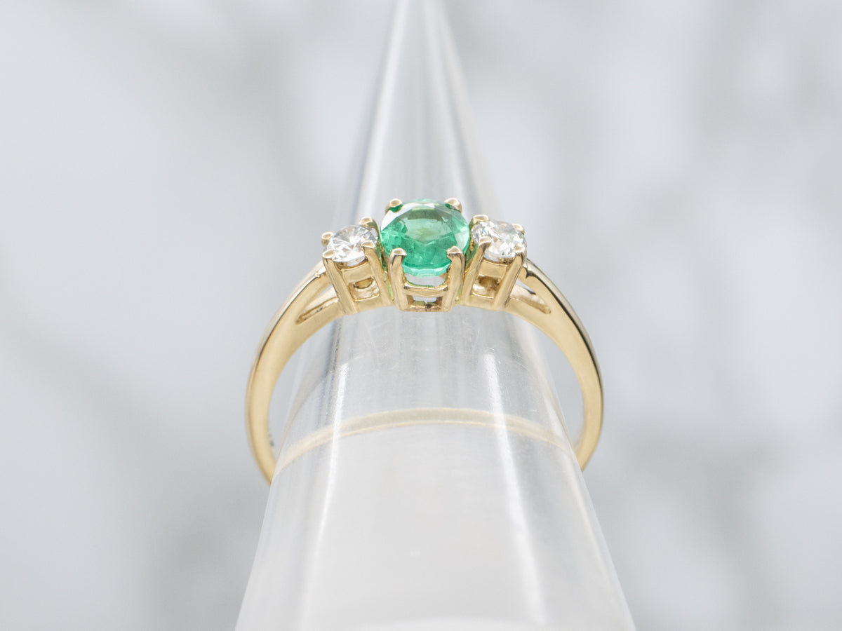 Emerald and Diamond Three-Stone Engagement Ring