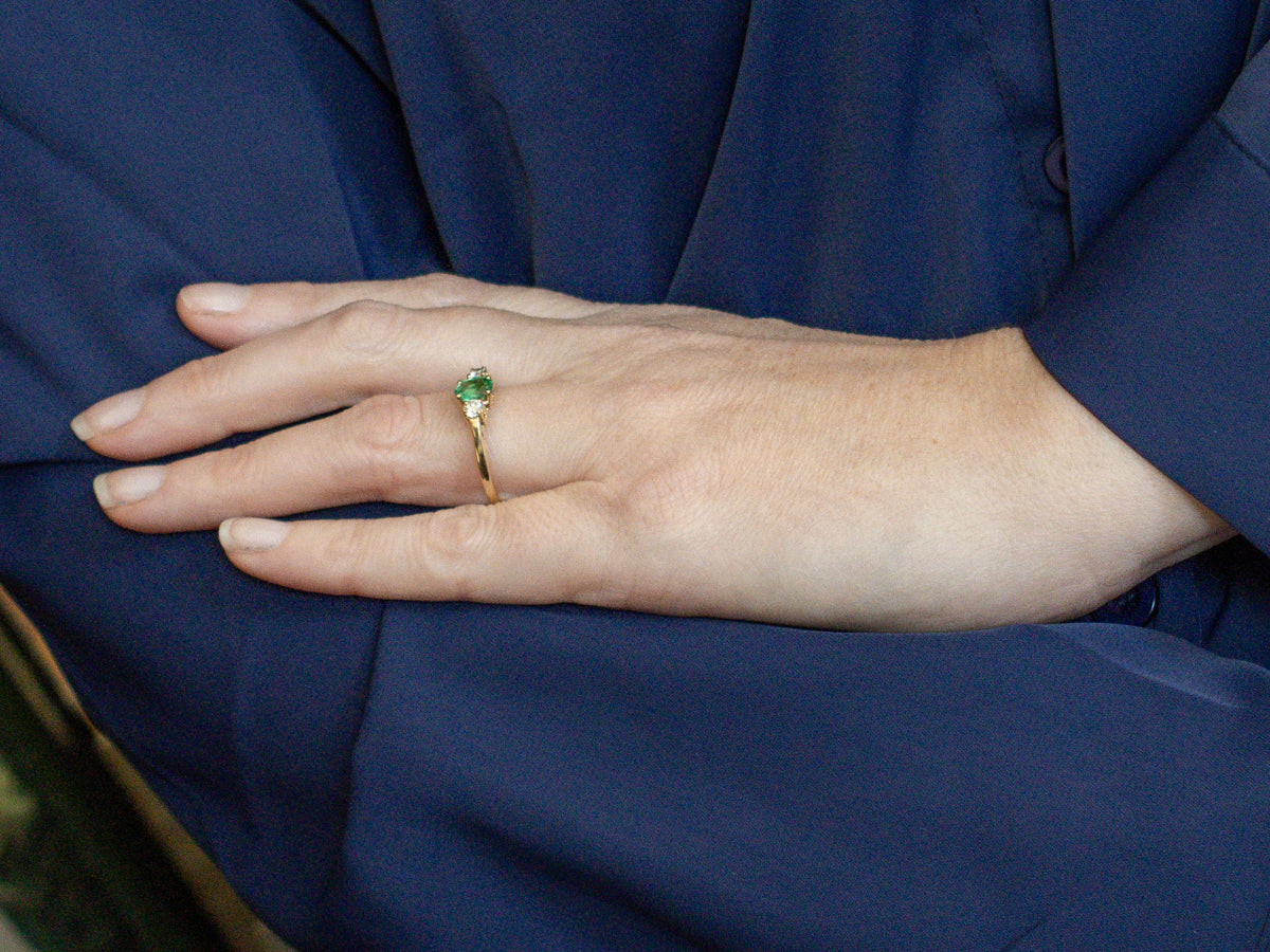 Emerald and Diamond Three-Stone Engagement Ring