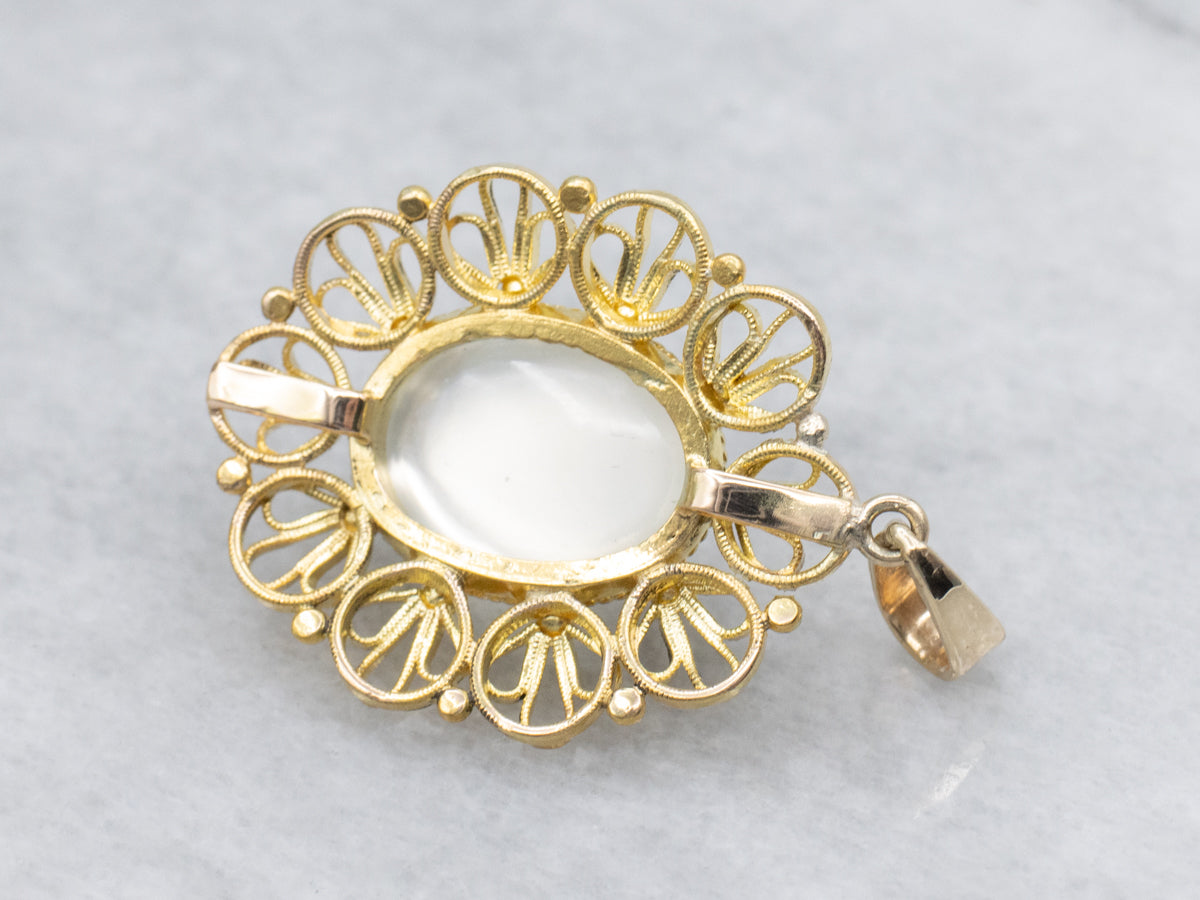 Yellow Gold Filigree Moonstone Pendant