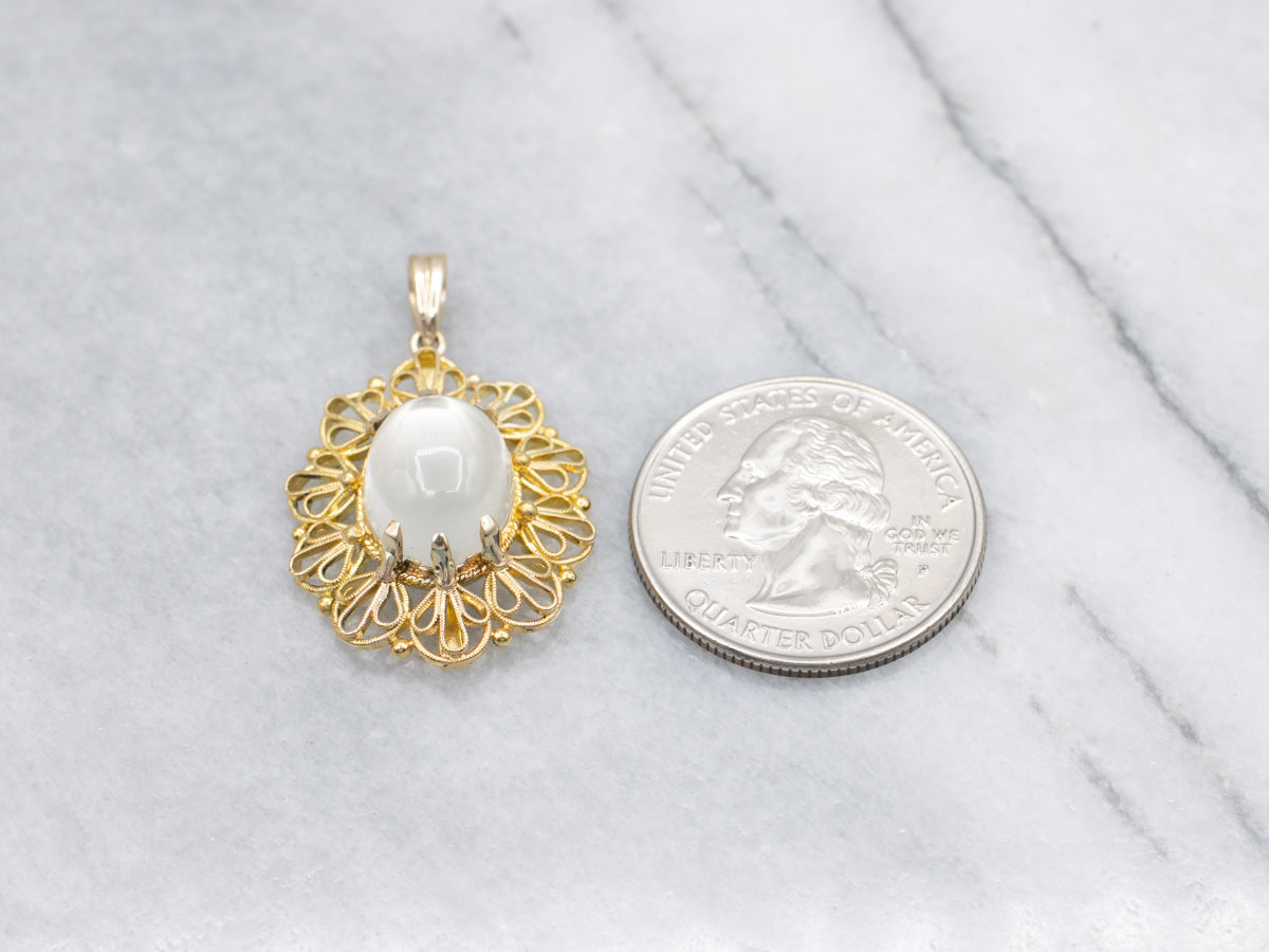Yellow Gold Filigree Moonstone Pendant