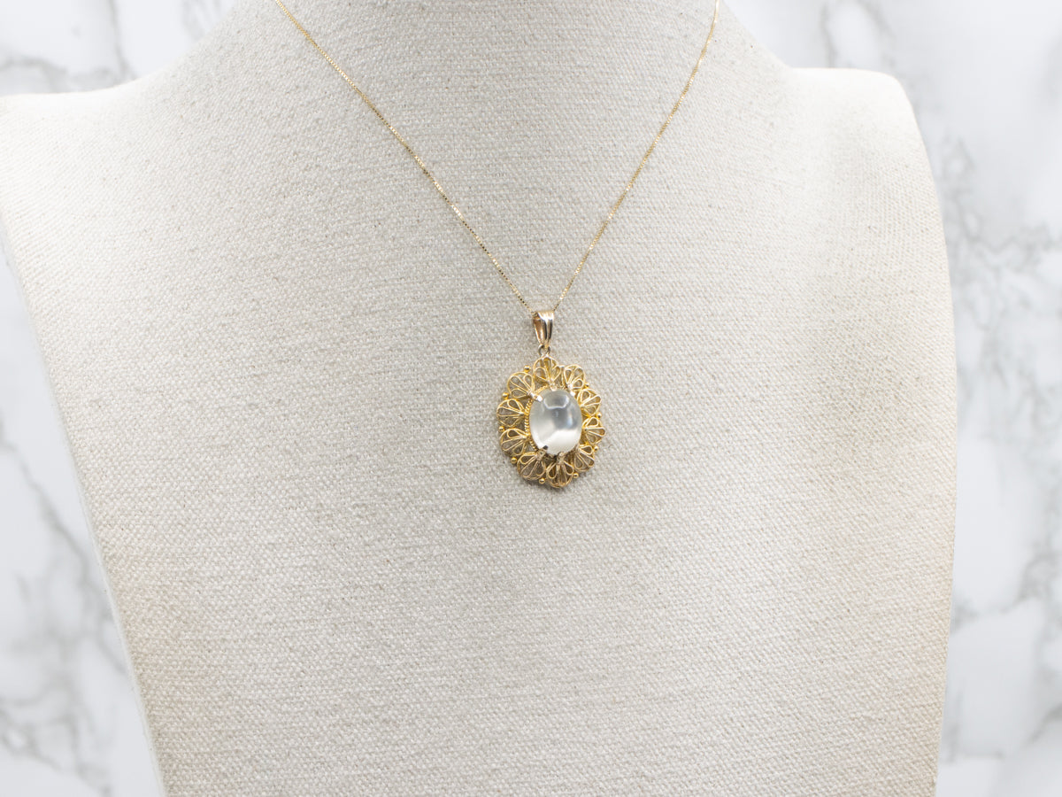 Yellow Gold Filigree Moonstone Pendant