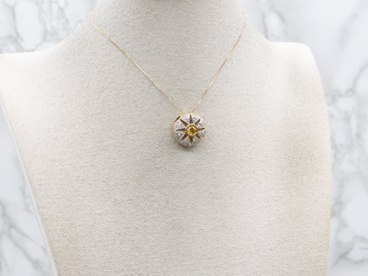 Modern Gold Enhanced Yellow Diamond Slide Pendant