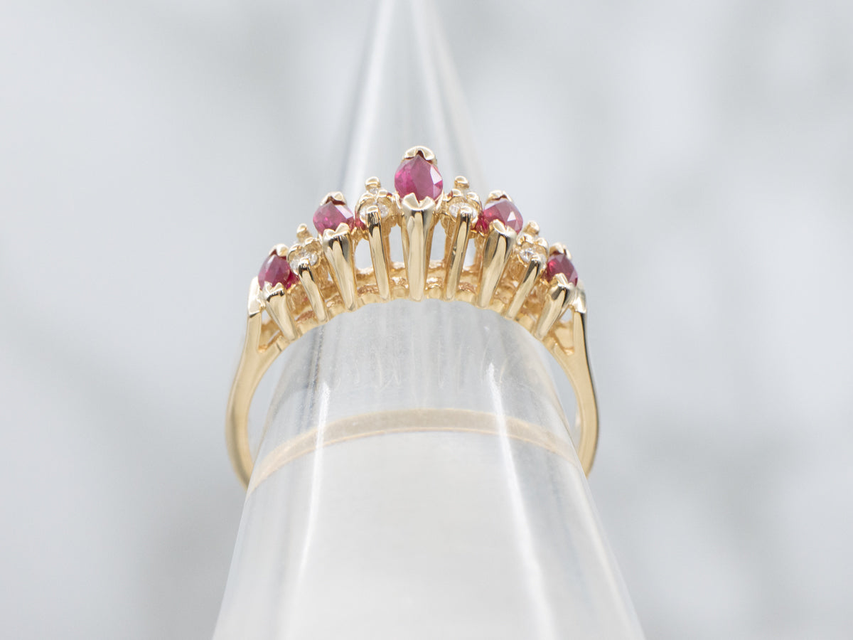 Marquise Cut Ruby and Diamond Yellow Gold Ring