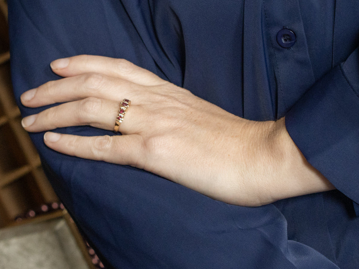 Marquise Cut Ruby and Diamond Yellow Gold Ring