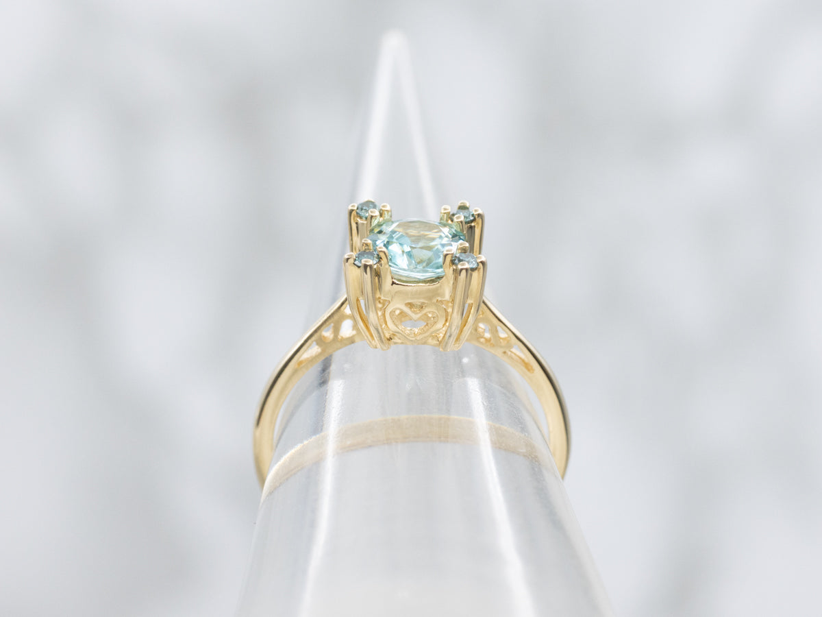 Blue Zircon and Enhanced Blue Diamond Sweetheart Gold Ring