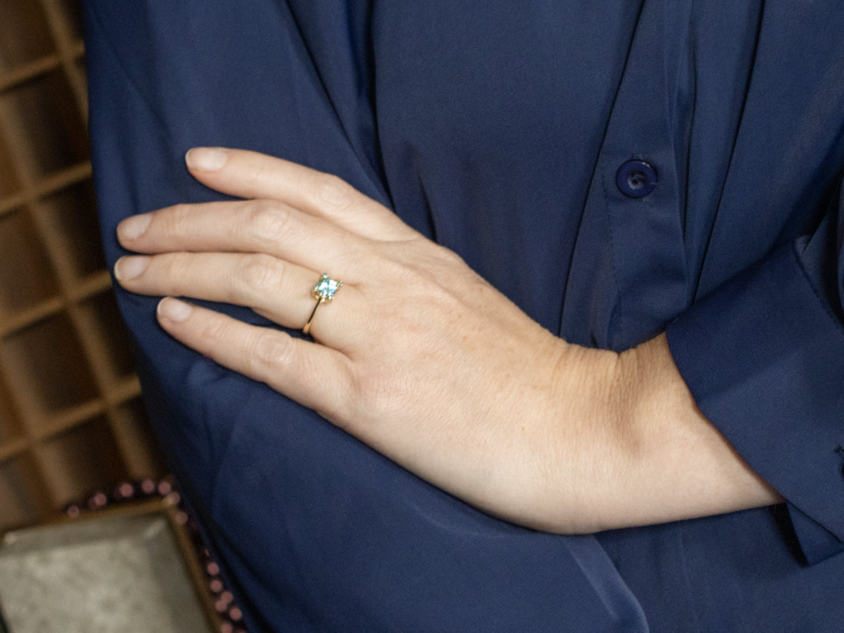 Blue Zircon and Enhanced Blue Diamond Sweetheart Gold Ring