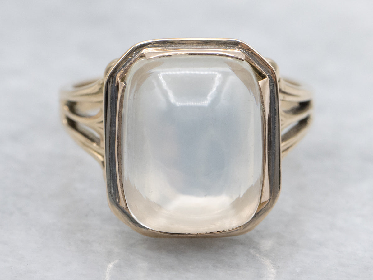 Victorian Revival Moonstone and Gold Solitaire Ring