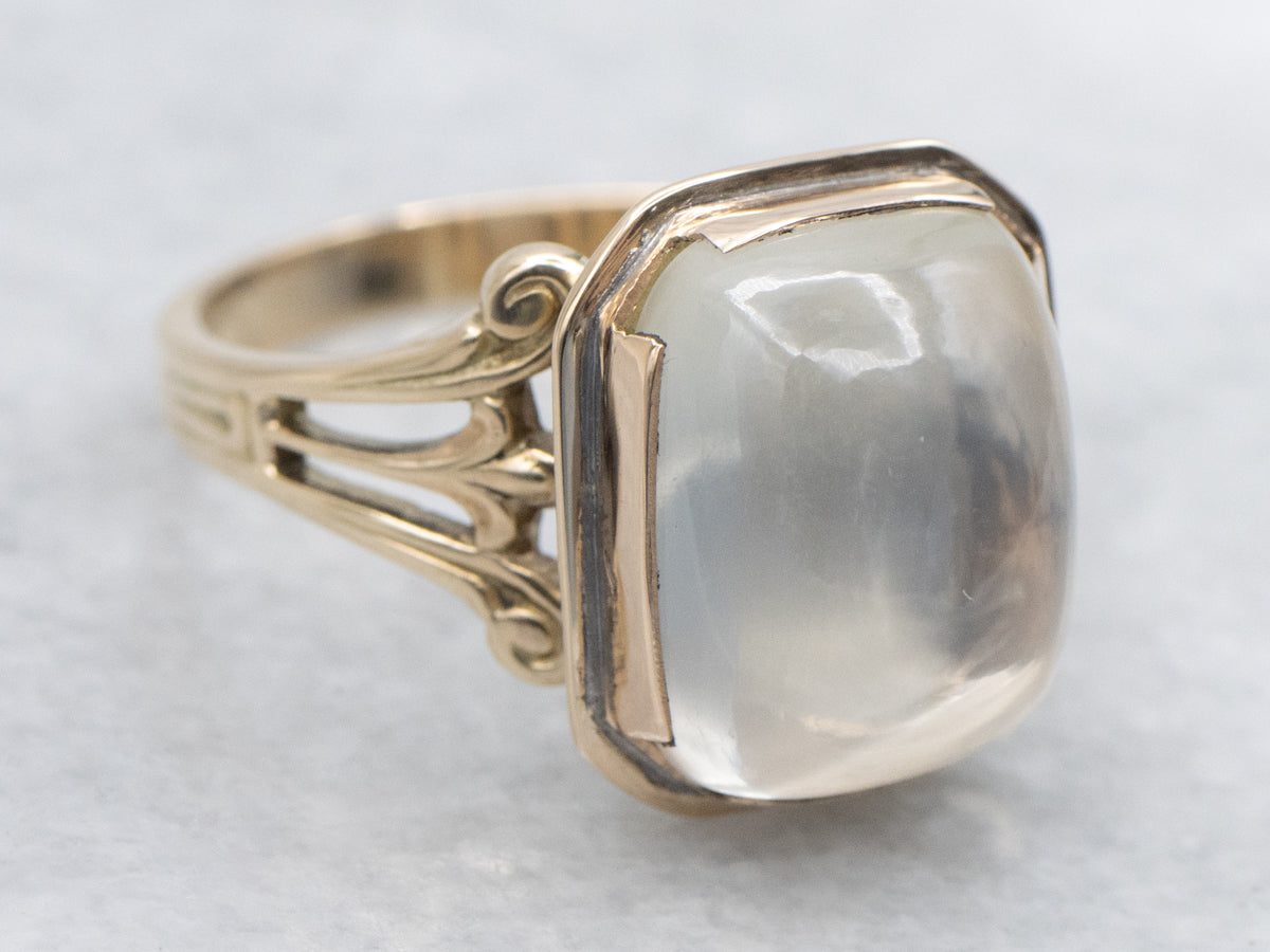 Victorian Revival Moonstone and Gold Solitaire Ring