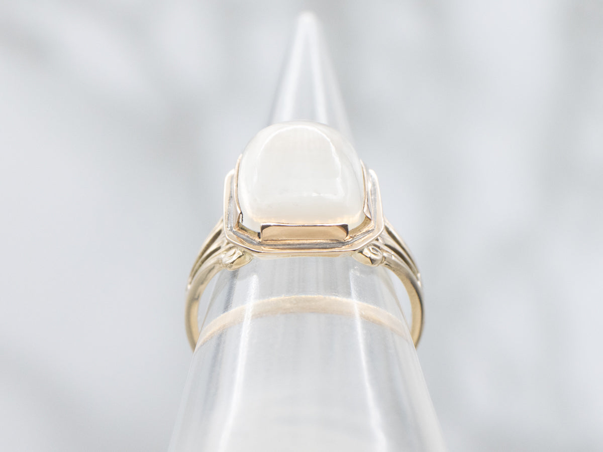 Victorian Revival Moonstone and Gold Solitaire Ring