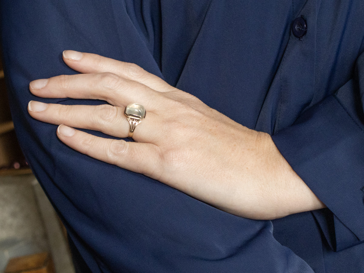 Victorian Revival Moonstone and Gold Solitaire Ring