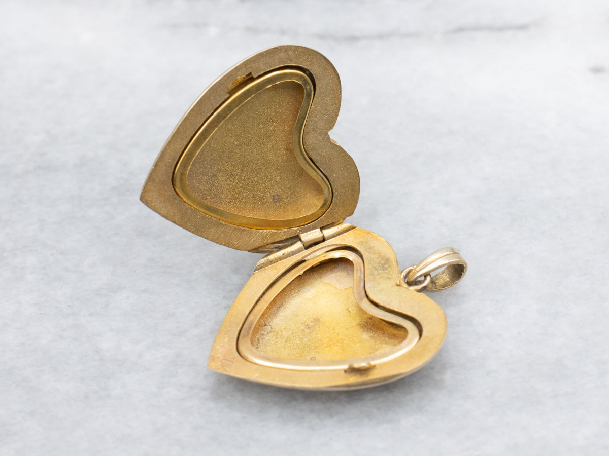 Heart Shaped Engraved Yellow Gold Vintage Locket
