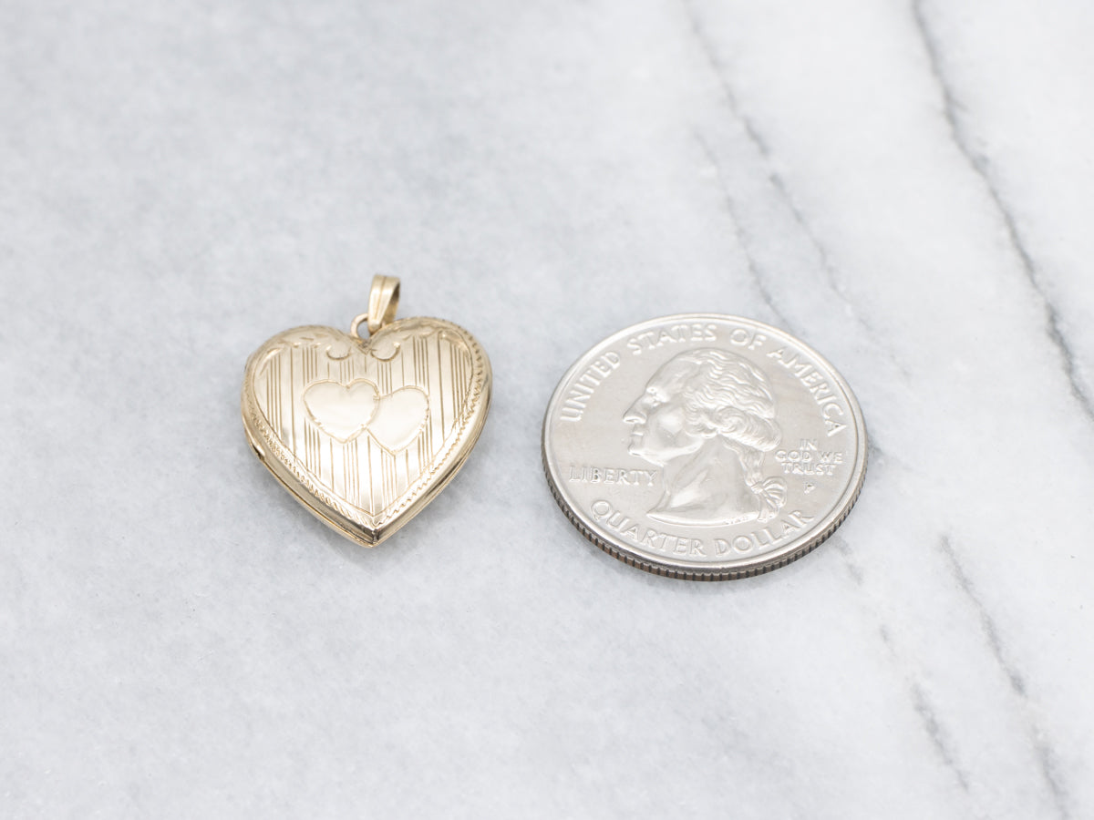 Heart Shaped Engraved Yellow Gold Vintage Locket