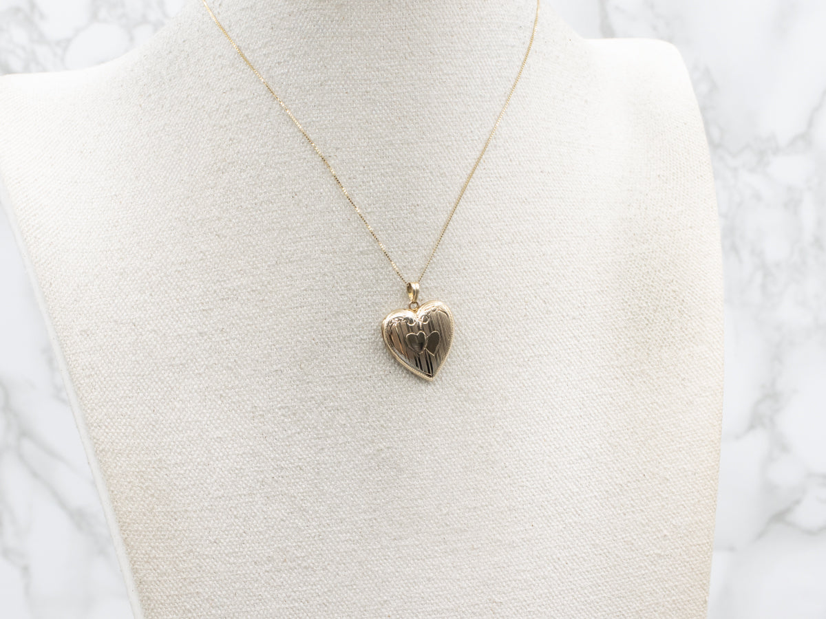 Heart Shaped Engraved Yellow Gold Vintage Locket