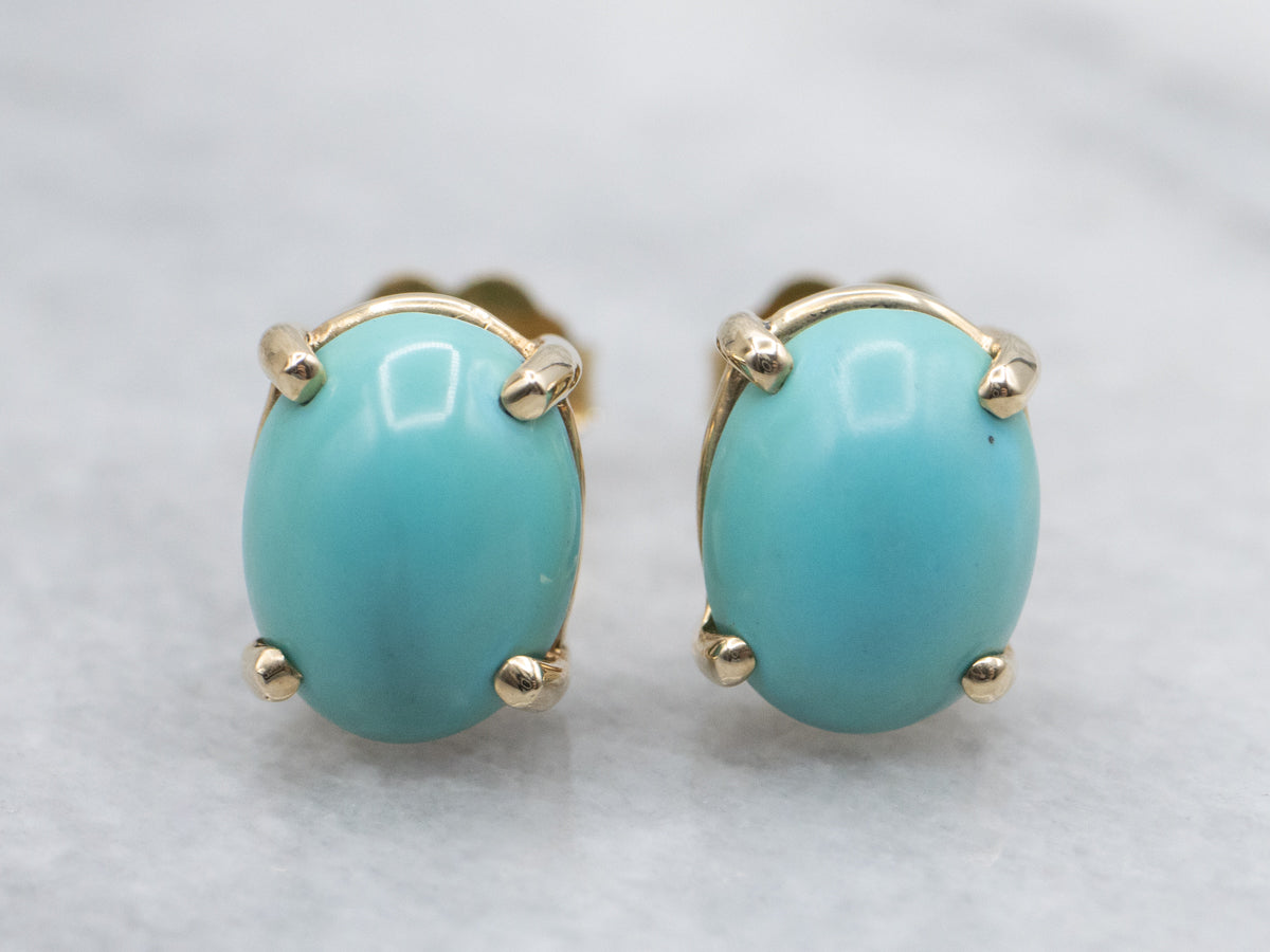 Turquoise Yellow Gold Stud Earrings