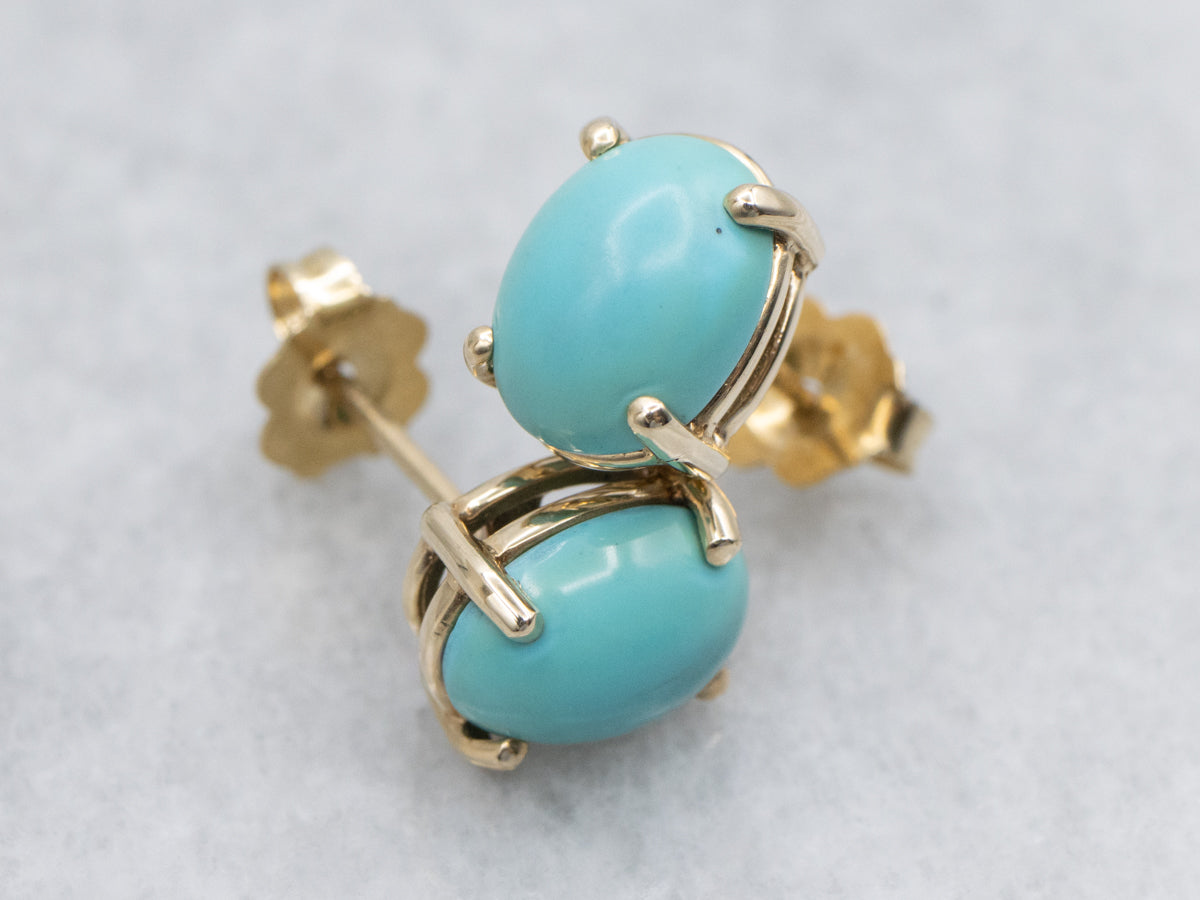 Turquoise Yellow Gold Stud Earrings