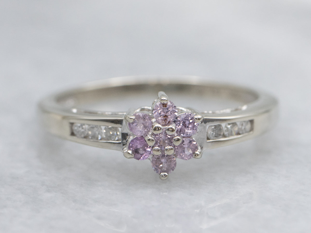 Pink Sapphire and Diamond Floral Halo Ring