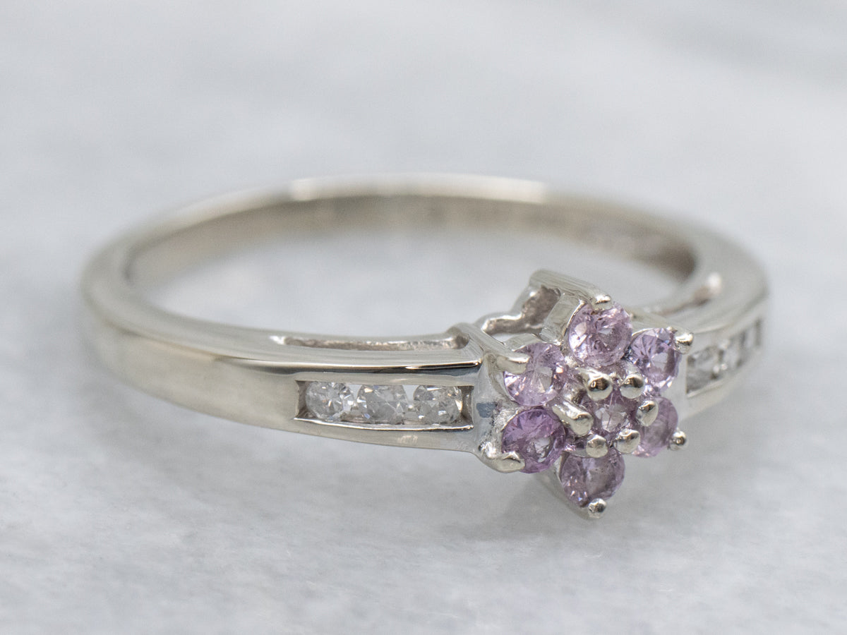 Pink Sapphire and Diamond Floral Halo Ring