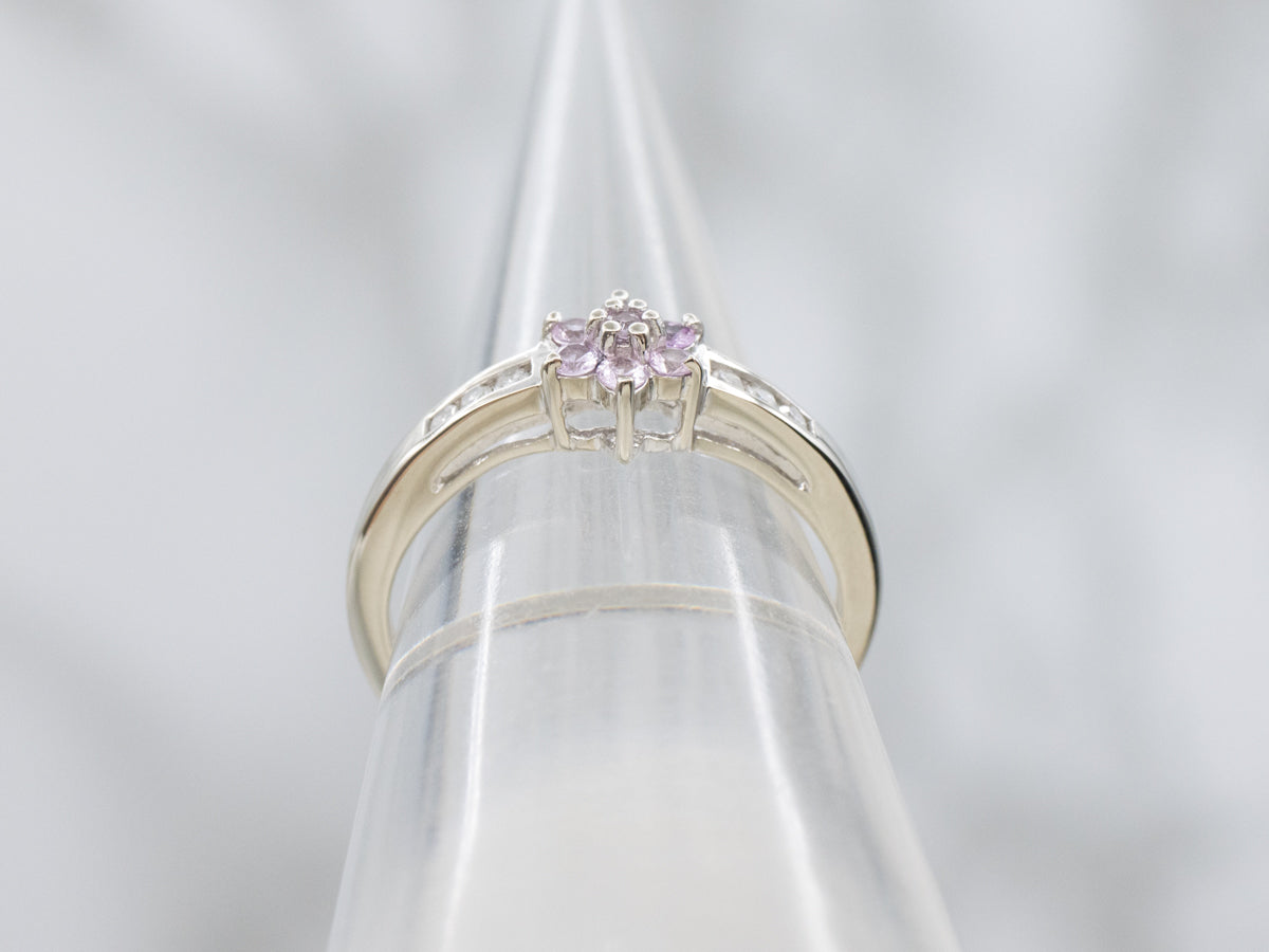 Pink Sapphire and Diamond Floral Halo Ring