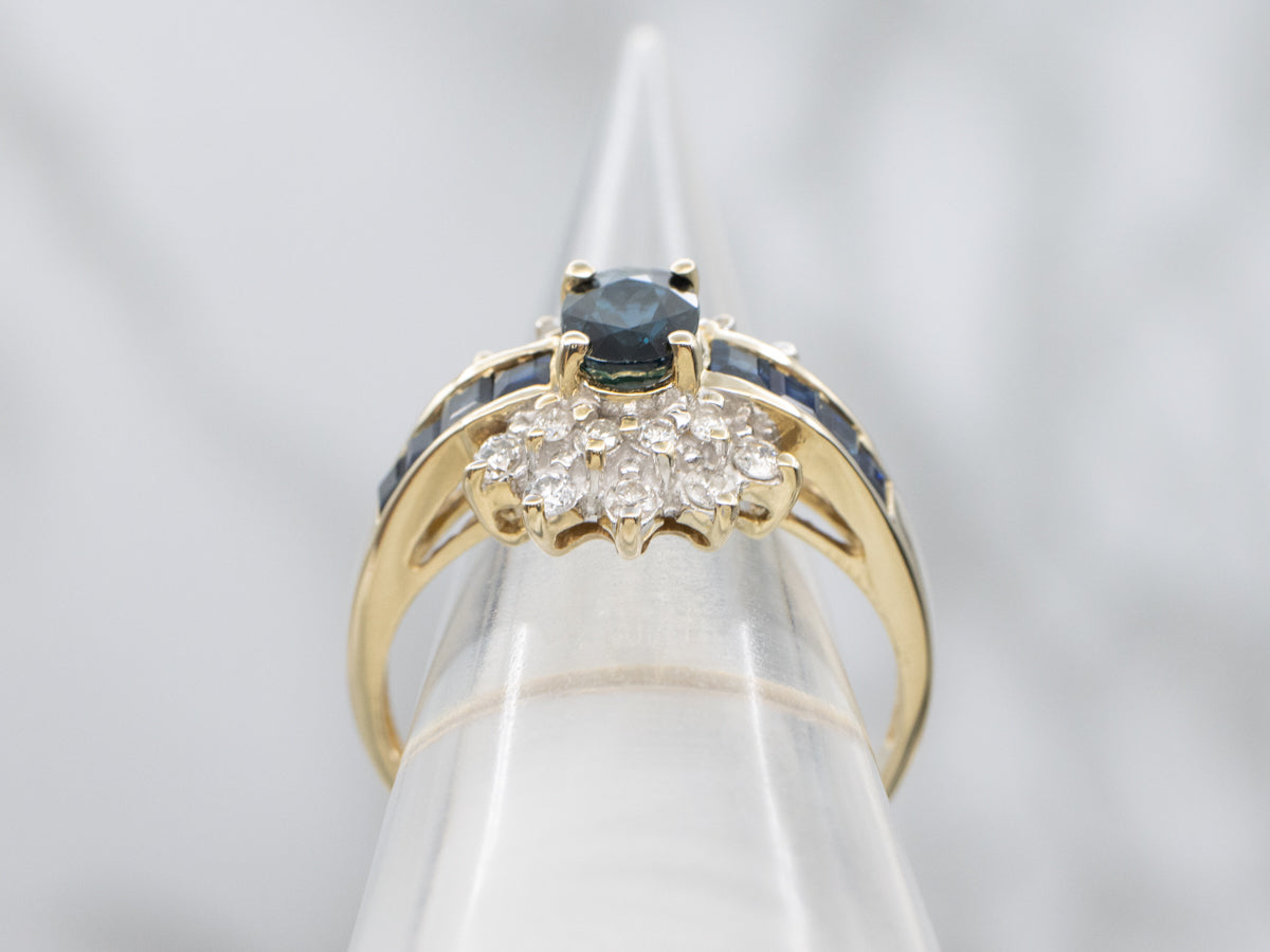 Sapphire and Diamond Cluster Yellow Gold Ring