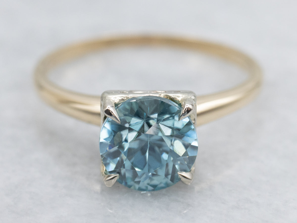 1950s Blue Zircon Sweetheart Solitaire Ring