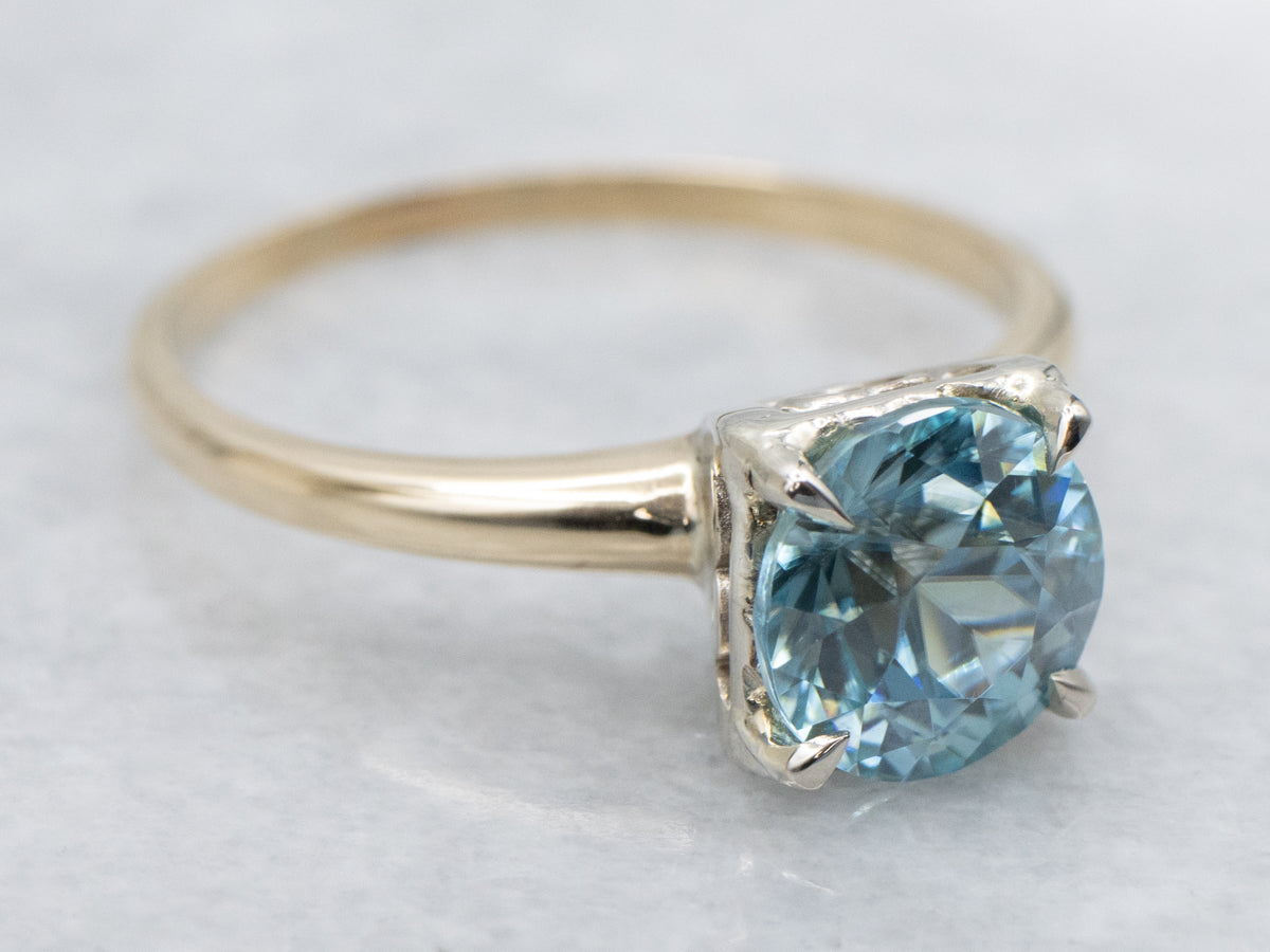 1950s Blue Zircon Sweetheart Solitaire Ring