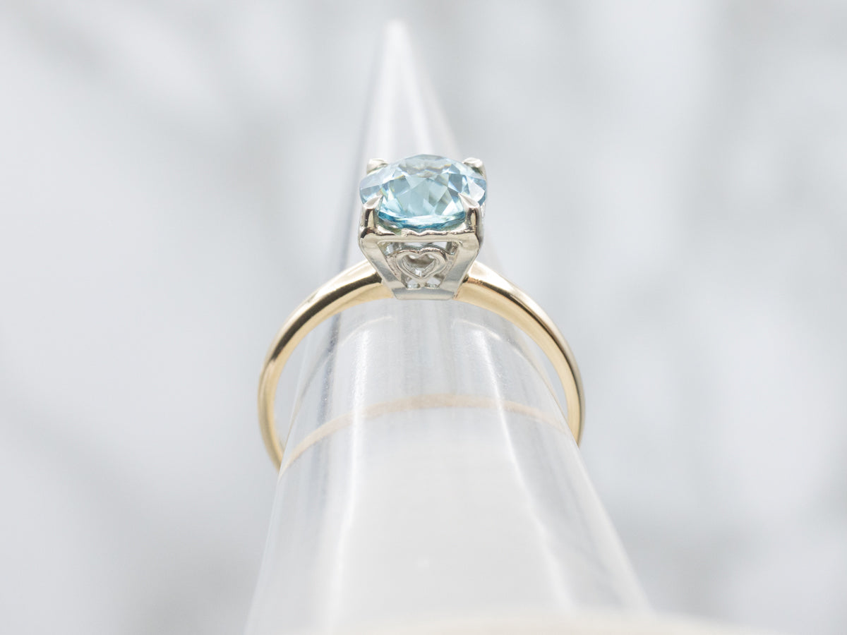 1950s Blue Zircon Sweetheart Solitaire Ring