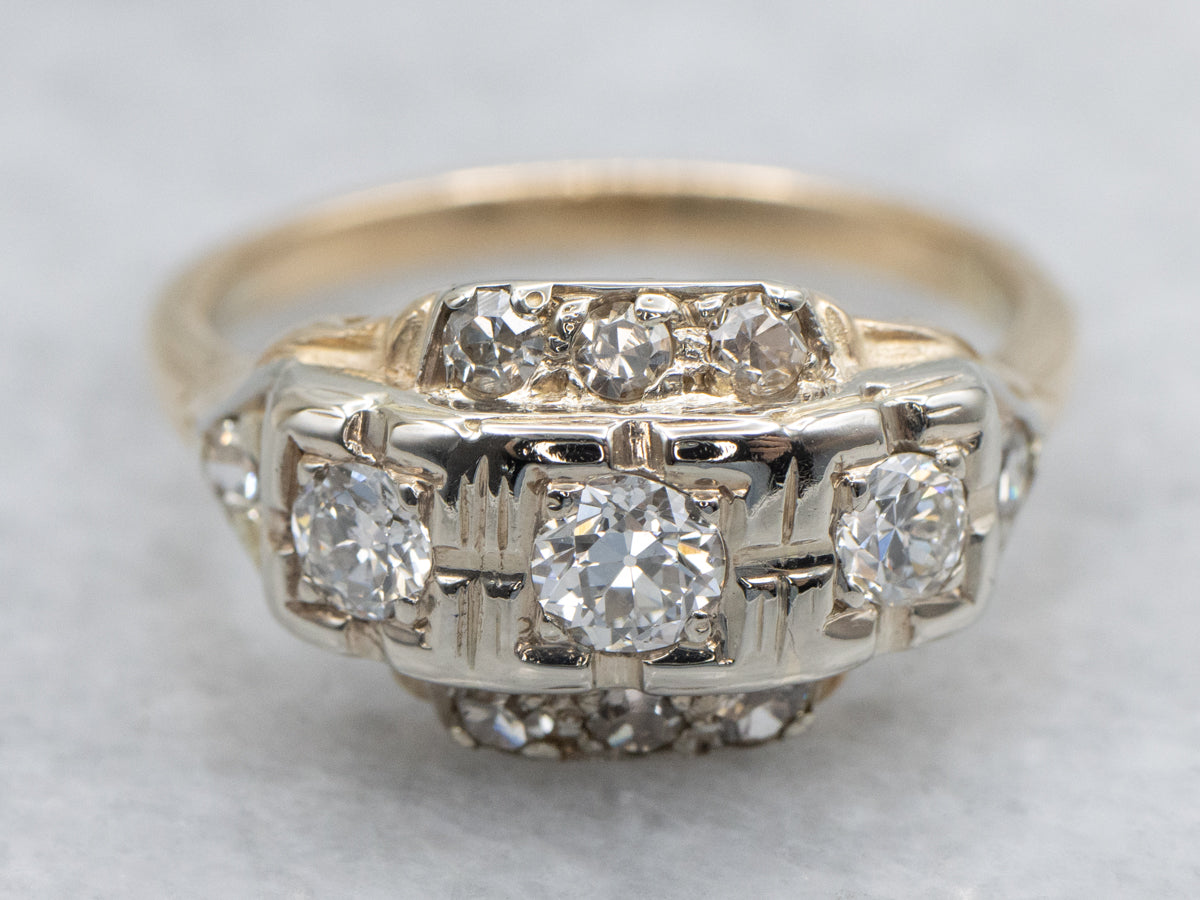 Retro European Cut Diamond Two Tone Ring