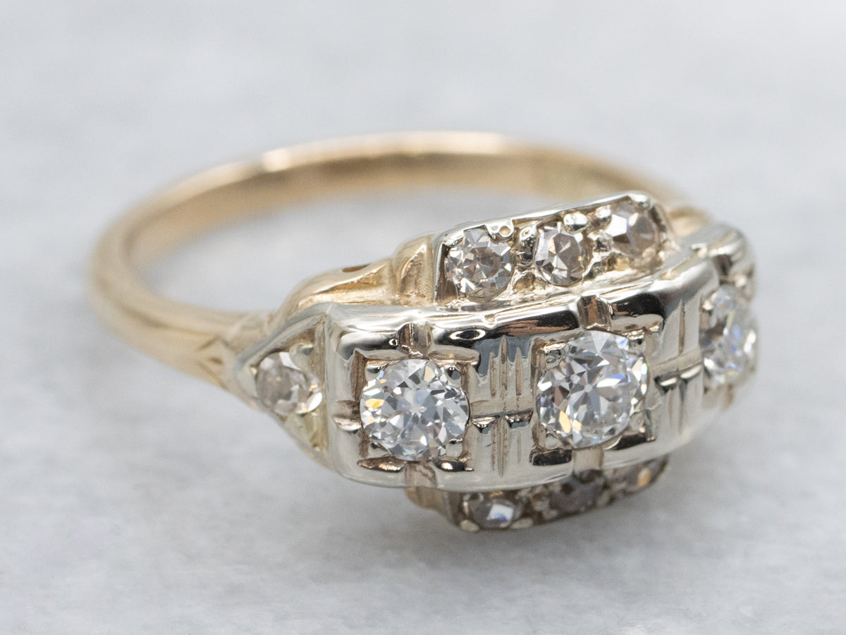 Retro European Cut Diamond Two Tone Ring