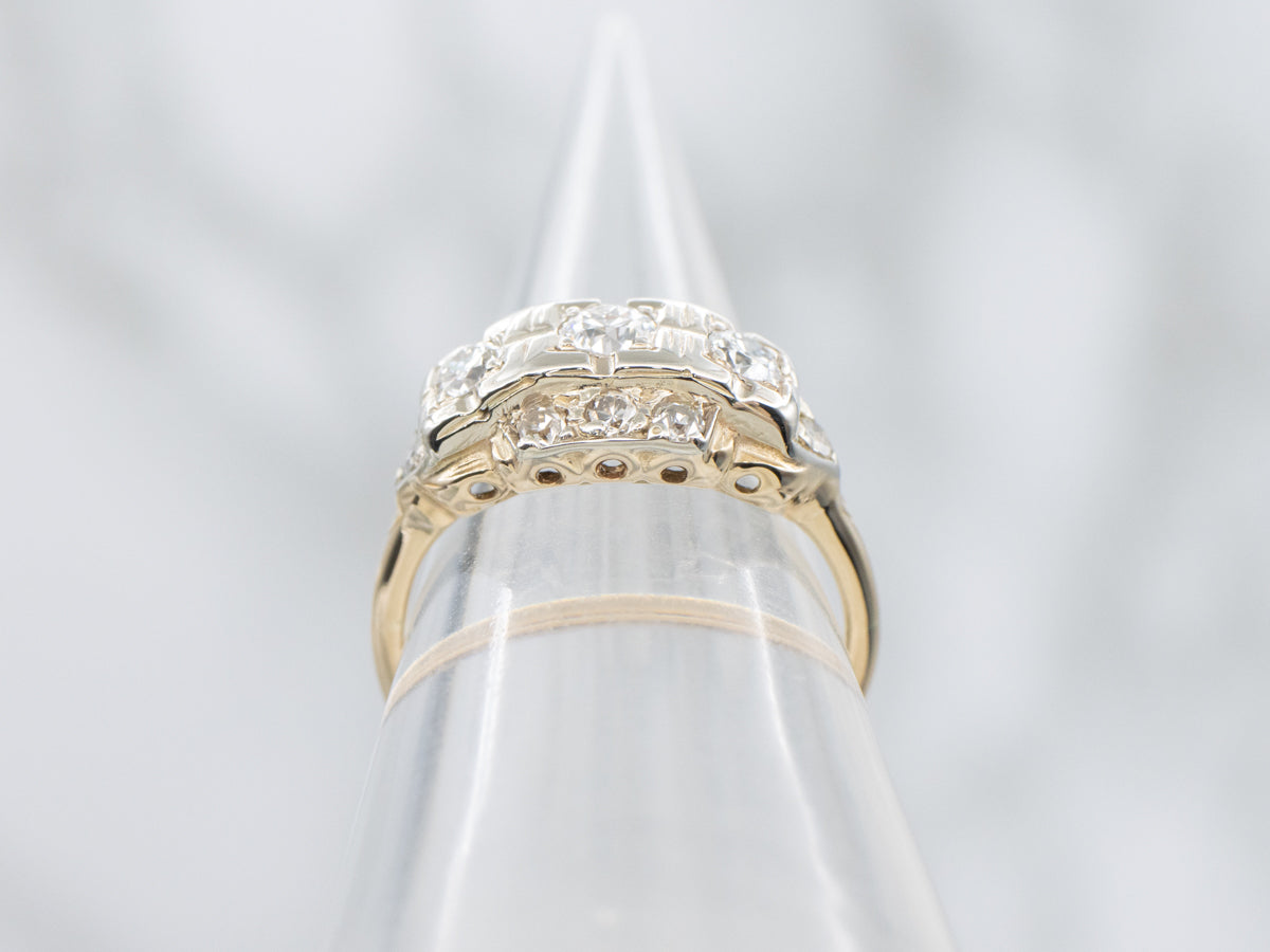Retro European Cut Diamond Two Tone Ring