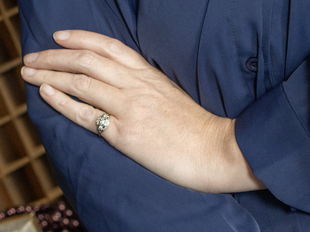 Retro European Cut Diamond Two Tone Ring