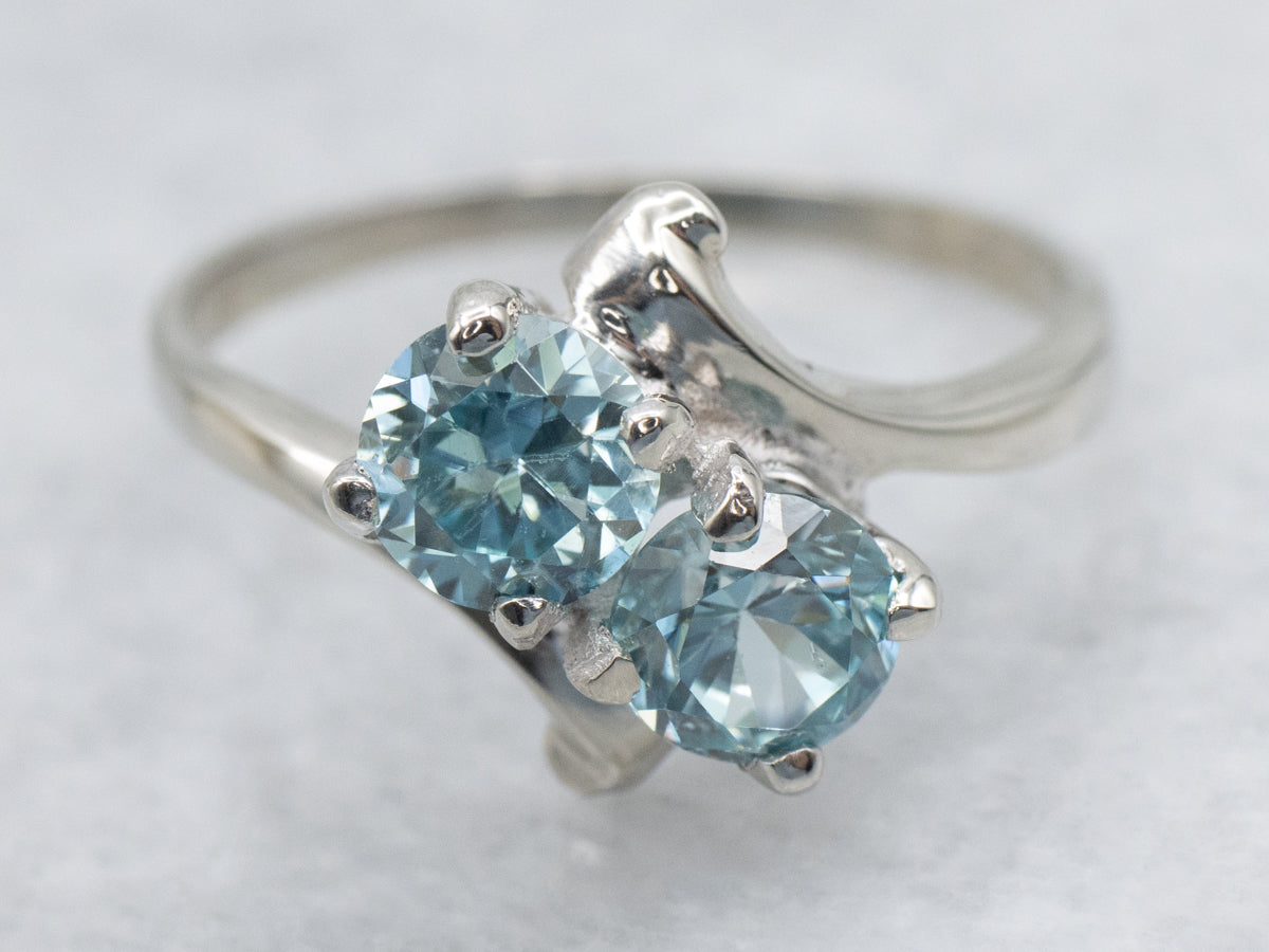 Double Round Cut Blue Zircon Bypass Ring