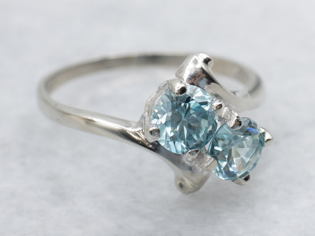 Double Round Cut Blue Zircon Bypass Ring