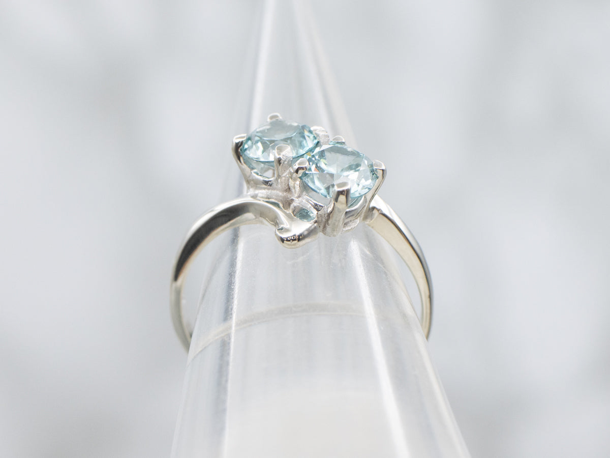 Double Round Cut Blue Zircon Bypass Ring